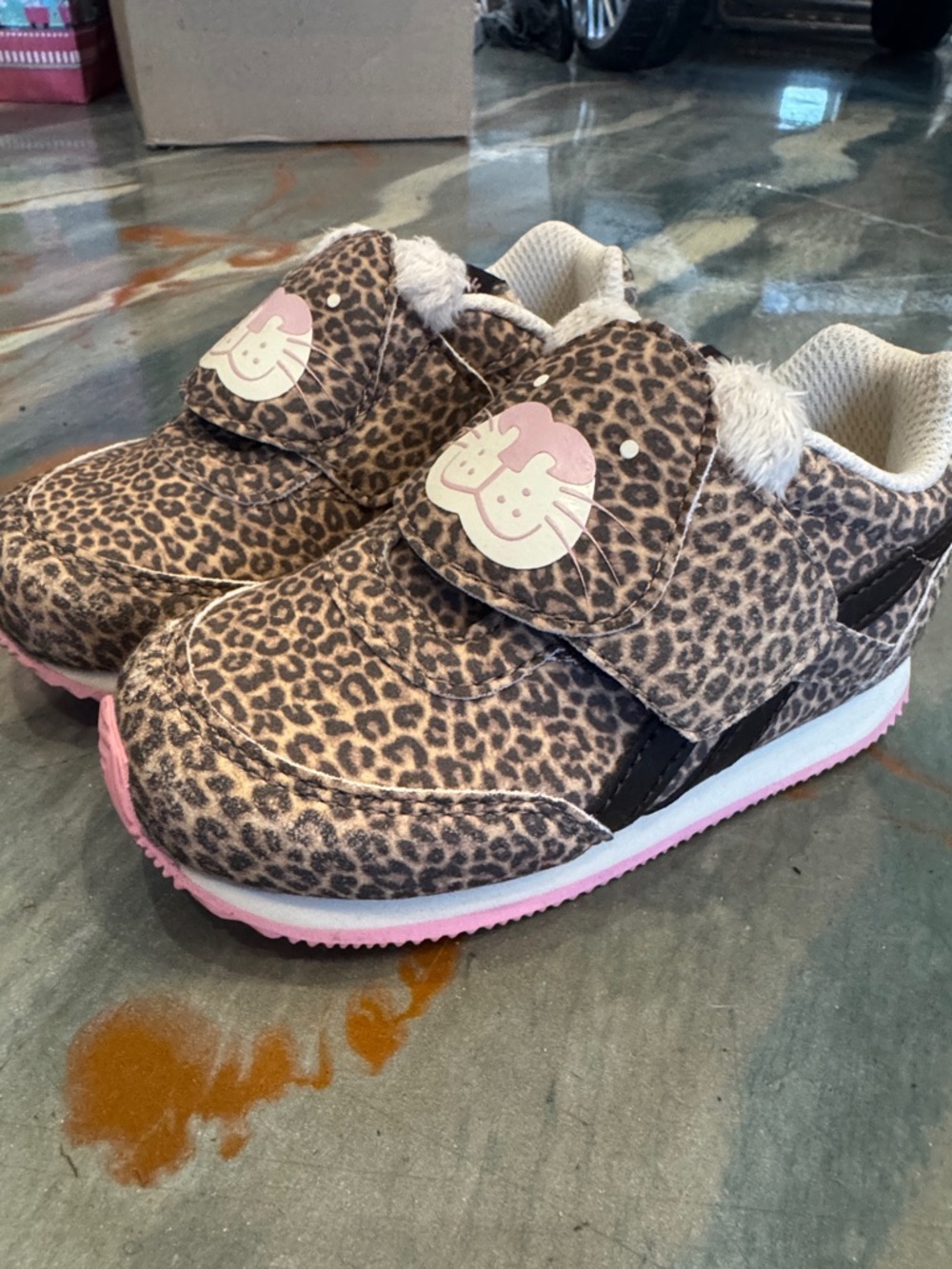 Reebok Leopard Print Velcro Sneakers with Pink Accent
